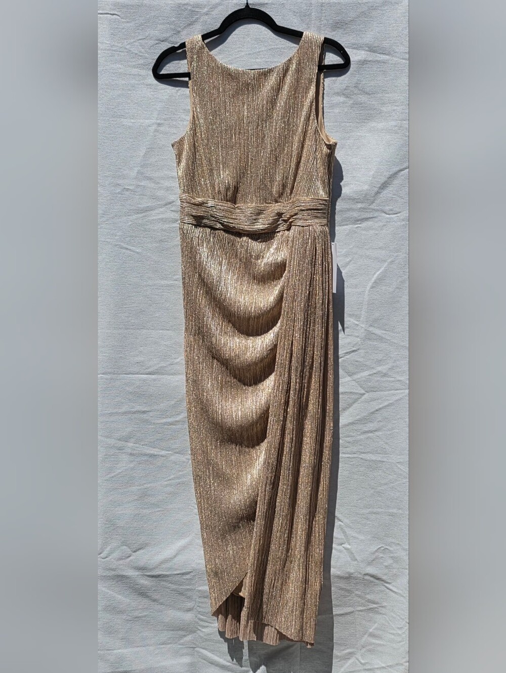 Maggy London Gold Metallic Grecian-Inspired Maxi Dress Size: US 8 / UK 12